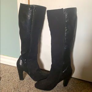 Tall heel fashion suede/snakeskin boots
